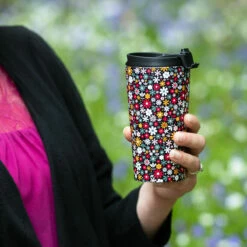 Eco Chic Black Ditsy Flowers Stainless Steel Travel Coffee Cup 13 Eco Chic Black Ditsy Flowers Stainless Steel Travel Coffee Cup -Campus Gifts Sales eco chic flowers stainlesssteel travel cup 1
