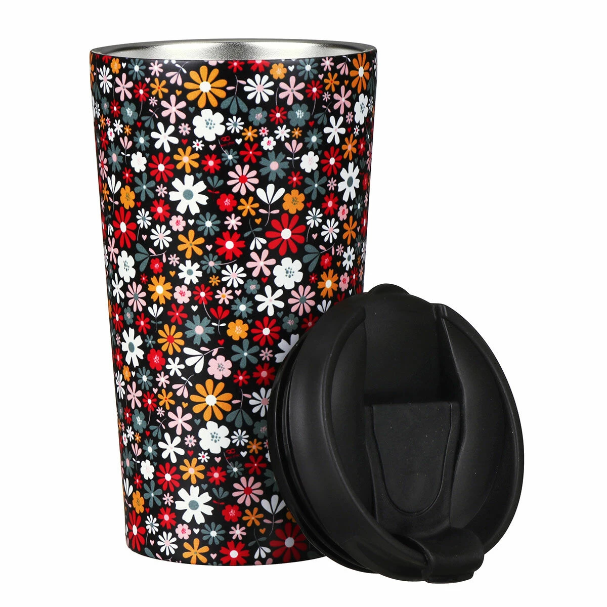 Eco Chic Black Ditsy Flowers Stainless Steel Travel Coffee Cup 4 Eco Chic Black Ditsy Flowers Stainless Steel Travel Coffee Cup - Image 2