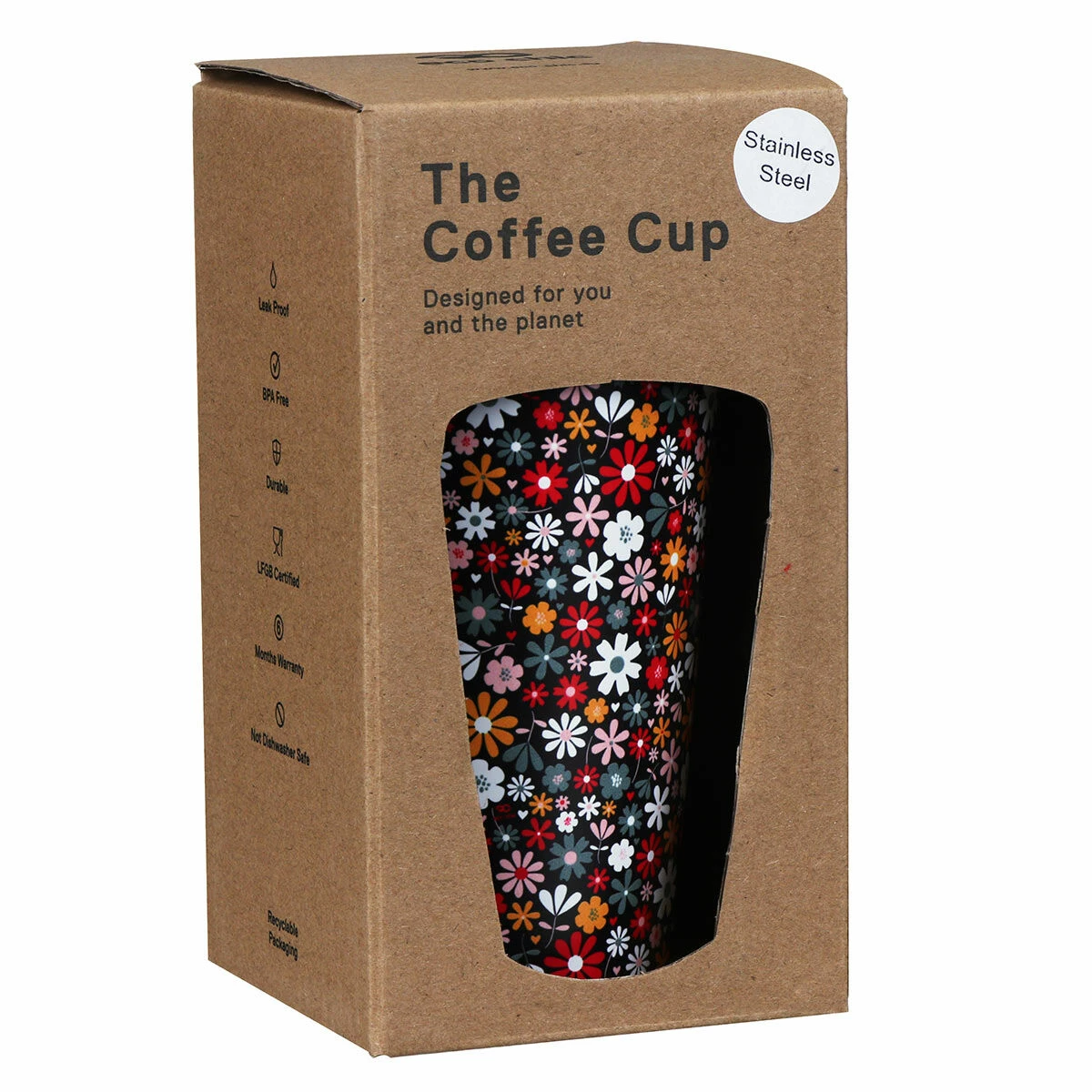 Eco Chic Black Ditsy Flowers Stainless Steel Travel Coffee Cup 7 Eco Chic Black Ditsy Flowers Stainless Steel Travel Coffee Cup - Image 5