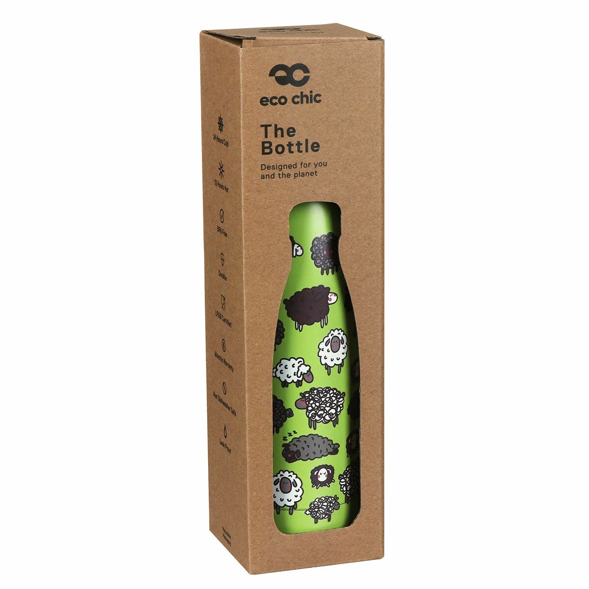 Eco Chic Green Sheep 500ml Thermal Drinks Bottle 4 Eco Chic Green Sheep 500ml Thermal Drinks Bottle - Image 2