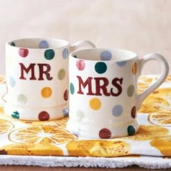 Emma Bridgewater Polka Dot Mr & Mrs Set Of 2 Half Pint Boxed Mugs -Campus Gifts Sales emma birdgewater polka dot mr mrs 2 1 2 pint mugs boxed lifestyle image01