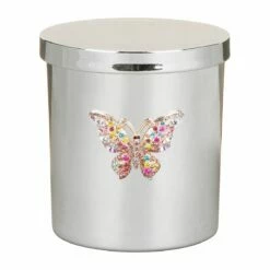 Desire Silver Butterfly Pomegranate Noir Soy Wax Candle -Campus Gifts Sales lesser pavey lp49695 silver butterfly pomegranate noir candle 2