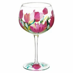 Lynsey Johnstone Hand Painted Pink Tulips Gin Glass -Campus Gifts Sales lesser pavey lp49748 lynsey johnstone pink tulips gin glass 2