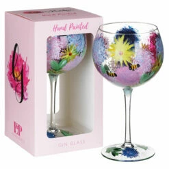 Lynsey Johnstone Hand Painted Alliums & Bees Gin Glass