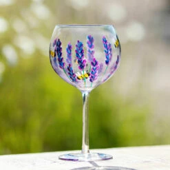 Lynsey Johnstone Hand Painted Bees & Lavender Gin Glass -Campus Gifts Sales lesser pavey lp49753 lynsey johnstone bees lavender gin glass lifestyle 2