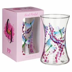 Lynsey Johnstone Hand Painted Dragonfly With Pink Flowers Hourglass Vase