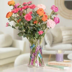 Lynsey Johnstone Hand Painted Dragonfly With Pink Flowers Hourglass Vase -Campus Gifts Sales lesser and pavey lp48333 dragonfly lynsey johnstone vase lifestyle 3