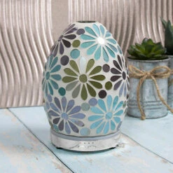 Desire Blue Flower Mosaic Egg Colour Changing Aroma Humidifier -Campus Gifts Sales lesser and pavey lp47497 desire blue flower humidifier lifestyle 2
