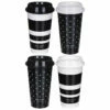 Kate Spade New York Black & White Stripe/Dot Set Of Four Travel Cups -Campus Gifts Sales lifeguard press 217049 kate spade travel cup set 1