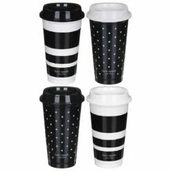 Kate Spade New York Black & White Stripe/Dot Set Of Four Travel Cups