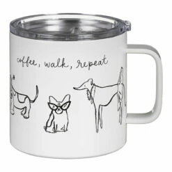 Kate Spade New York Dog Party Stainless Steel Travel Coffee Mug With Handle -Campus Gifts Sales lifeguard press 222643 kate spade dog party stainless steel travel coffee mug 3