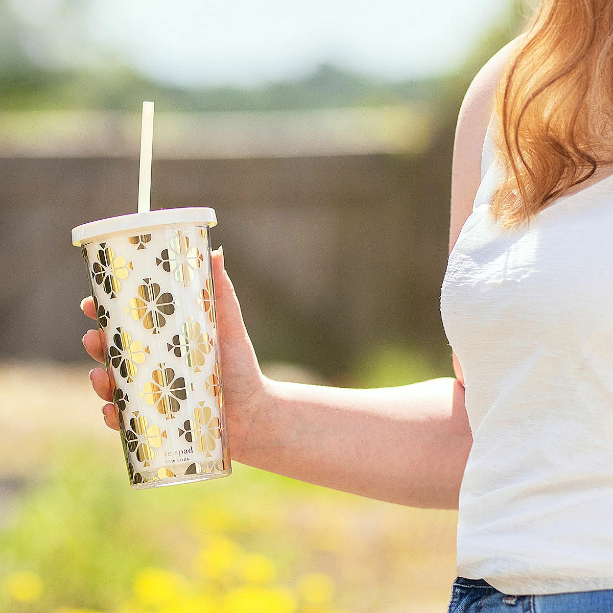 Kate Spade New York Gold Spade Flower Tumbler With Straw 4 Kate Spade New York Gold Spade Flower Tumbler With Straw - Image 2