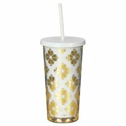 Kate Spade New York Gold Spade Flower Tumbler With Straw
