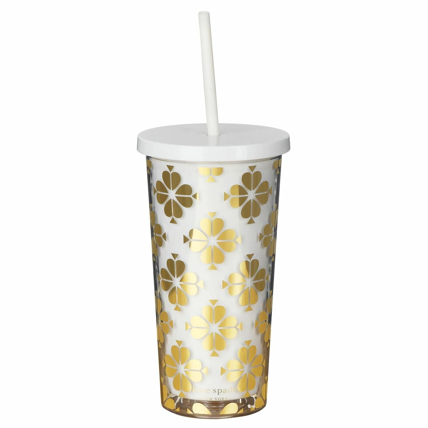 Kate Spade New York Gold Spade Flower Tumbler With Straw 3 Kate Spade New York Gold Spade Flower Tumbler With Straw