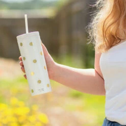 Kate Spade New York Gold Dot With Script Acrylic Tumbler With Straw -Campus Gifts Sales lifeguard press kate spade 224338 gold dot tumbler with straw lifestyle