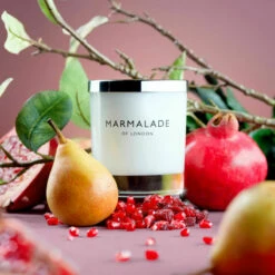 Marmalade Of London Pomegranate & Pear 230g Luxury Glass Soy Candle -Campus Gifts Sales marmalade of london 12118 pomegranate pear 230g luxury glass candle lifestyle 1