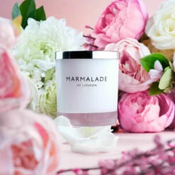 Marmalade Of London Peony Blossom 230g Luxury Glass Soy Candle -Campus Gifts Sales marmalade of london 14051 peony blossom 230g luxury glass candle lifestyle 1