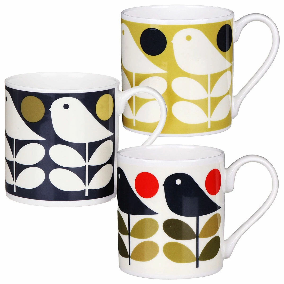 Orla Kiely Set Of 3 Early Bird Large Mugs 3 Orla Kiely Set Of 3 Early Bird Large Mugs