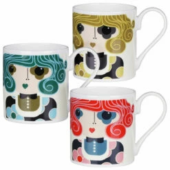 Orla Kiely Set Of 3 Dee Dee Large Mugs