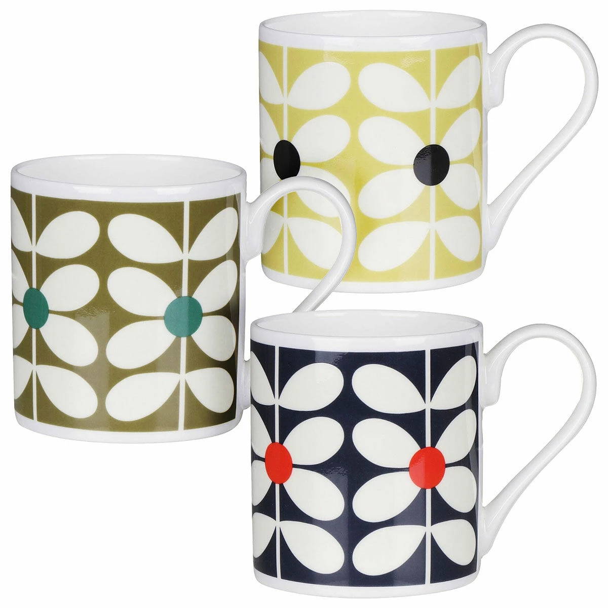 Orla Kiely Set Of 3 60's Stem Large Mugs 3 Orla Kiely Set Of 3 60's Stem Large Mugs