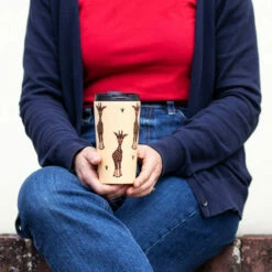 Eco Chic Beige Giraffe Stainless Steel Travel Coffee Cup -Campus Gifts Sales n26 eco chic beige giraffe stainless steel travel coffee cup lifestyle 1