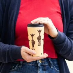 Eco Chic Beige Giraffe Stainless Steel Travel Coffee Cup -Campus Gifts Sales n26 eco chic beige giraffe stainless steel travel coffee cup lifestyle 2