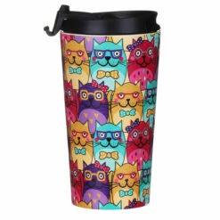 Eco Chic Cats With Glasses Stainless Steel Travel Coffee Cup -Campus Gifts Sales n27 eco chic catsglasses stainless steel travel coffee cup 03