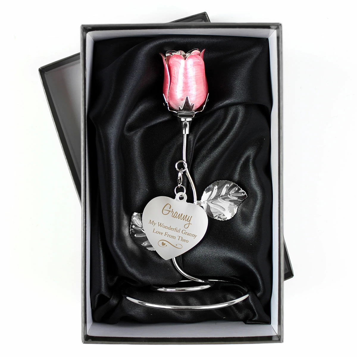 Personalised Swirls & Heart Pink Rose Bud Ornament 4 Personalised Swirls & Heart Pink Rose Bud Ornament - Image 2