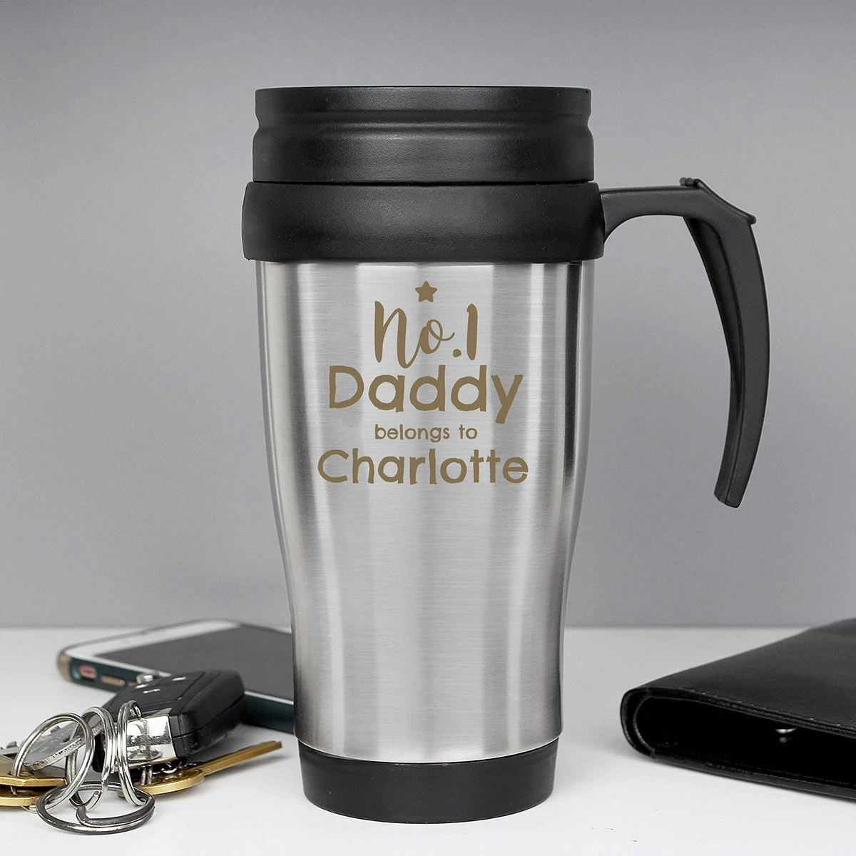 Personalised No.1 Daddy Travel Mug 4 Personalised No.1 Daddy Travel Mug - Image 2