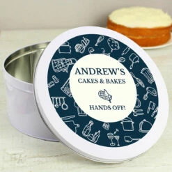 Personalised Navy Kitchen Design Cake Tin -Campus Gifts Sales p0104m69 personalised navy kitchen design cake tin 3
