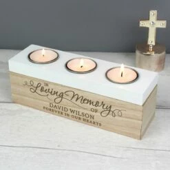 Personalised ‘In Loving Memory’ Triple Tea Light Box -Campus Gifts Sales p0111c43 pmc personalised in loving memory triple tea light box 1