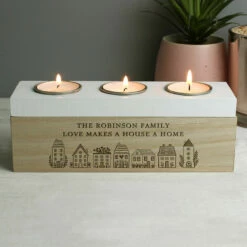Personalised HOME Triple Tea Light Box -Campus Gifts Sales p0111e55 pmc personalised home triple tea light box 6
