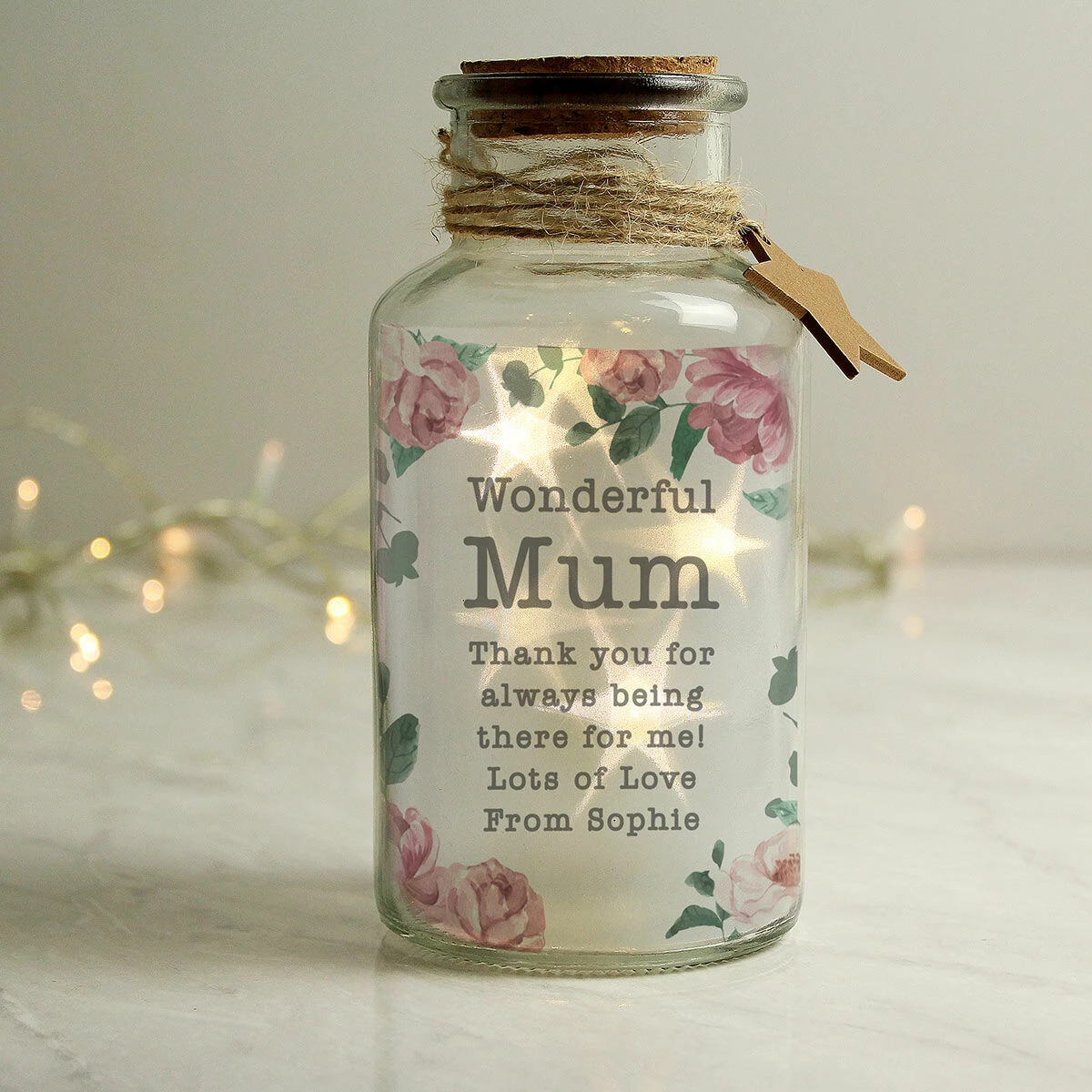 Personalised Floral Watercolour LED Glass Jar 3 Personalised Floral Watercolour LED Glass Jar