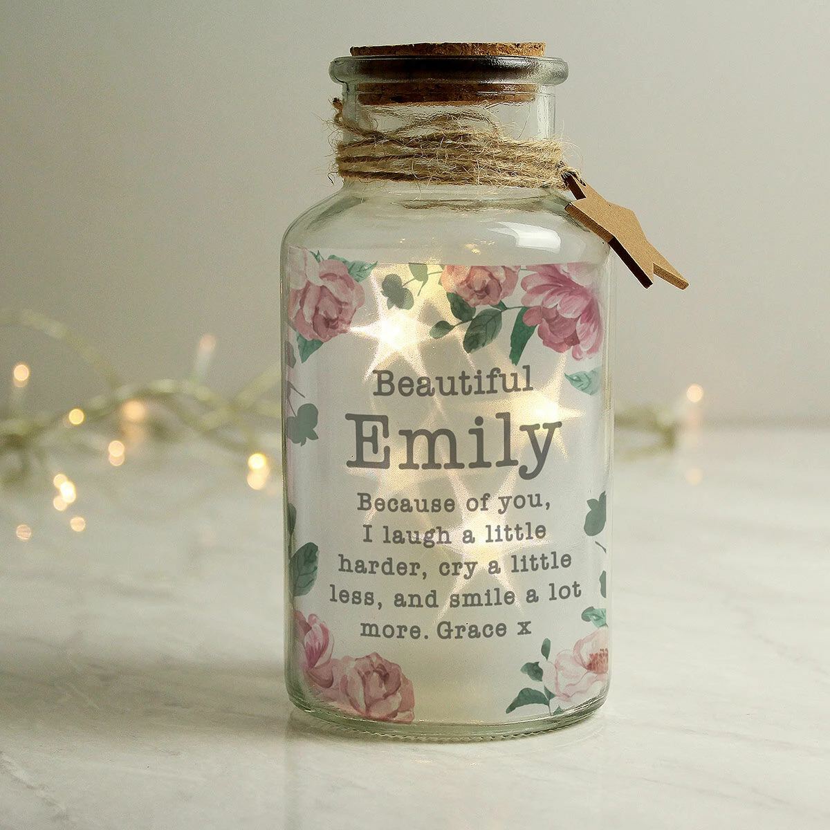 Personalised Floral Watercolour LED Glass Jar 6 Personalised Floral Watercolour LED Glass Jar - Image 4