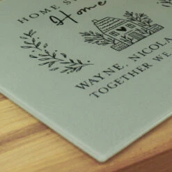 Personalised HOME Glass Chopping Board Worktop Saver -Campus Gifts Sales p080802 pmc personalised home glass chopping board worktop saver 4