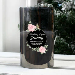 Personalised Floral Smoked Glass Jar LED Candle -Campus Gifts Sales p1007d45