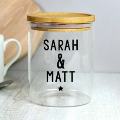 Personalised Glass Jar -Campus Gifts Sales p1007d79 personalised free text glass jar with bamboo 5