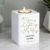 Personalised 'Light Up My Life' White Wooden Tea Light Holder -Campus Gifts Sales p1011f09 1