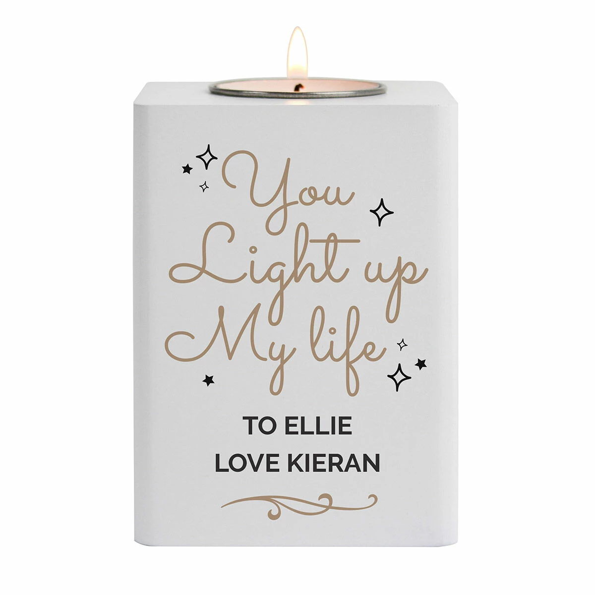 Personalised 'Light Up My Life' White Wooden Tea Light Holder 5 Personalised 'Light Up My Life' White Wooden Tea Light Holder - Image 3