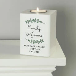 Personalised Botanical White Wooden Tealight Holder -Campus Gifts Sales p1011f34 1