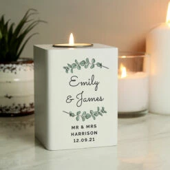 Personalised Botanical White Wooden Tealight Holder -Campus Gifts Sales p1011f34 2