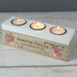 Personalised Floral Watercolour Triple Tealight Holder -Campus Gifts Sales p1011f39 personalised floral watercolour triple tealight holder 2