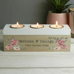 Personalised Floral Watercolour Triple Tealight Holder -Campus Gifts Sales p1011f39 personalised floral watercolour triple tealight holder 3