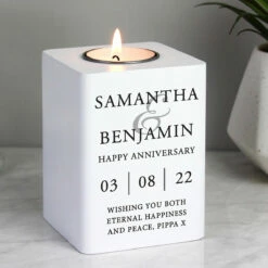 Personalised Couples White Wooden Tealight Holder -Campus Gifts Sales p1011f45 pmc personalised couples white wooden tealight holder 3