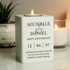 Personalised Couples White Wooden Tealight Holder -Campus Gifts Sales p1011f45 pmc personalised couples white wooden tealight holder 4