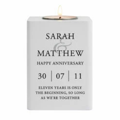 Personalised Couples White Wooden Tealight Holder -Campus Gifts Sales p1011f45 pmc personalised couples white wooden tealight holder 5
