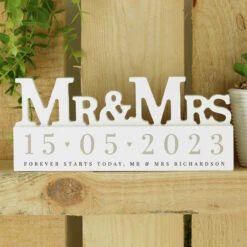 Personalised Big Date Wooden Mr & Mrs Ornament -Campus Gifts Sales p1011f97 pmc personalised big date wooden mr and mrs ornament 3
