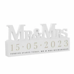 Personalised Big Date Wooden Mr & Mrs Ornament -Campus Gifts Sales p1011f97 pmc personalised big date wooden mr and mrs ornament 4