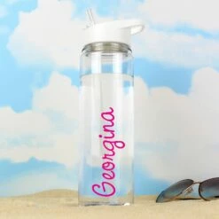 Personalised Island Water Bottle With Pink Text