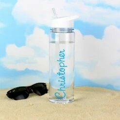 Personalised Island Water Bottle With Blue Text
